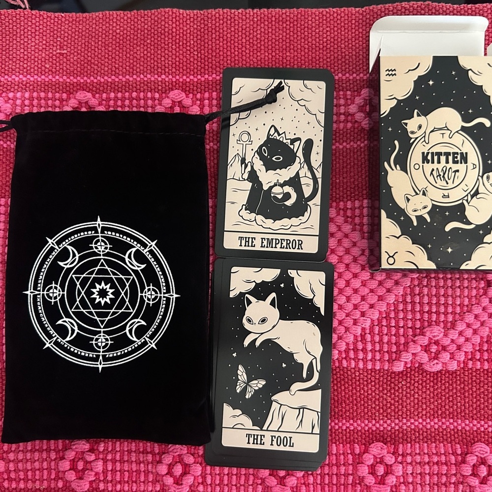 2 for $40 Unused Kitten Tarot Card Set with Black Velvet Pouch